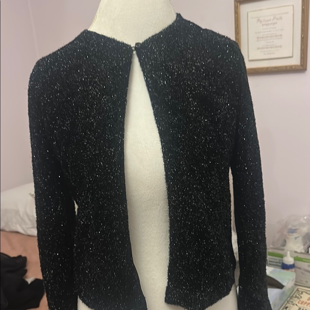Black Sparkle Open-Front Women's Blazer Jacket by Andrea Pollizi size small